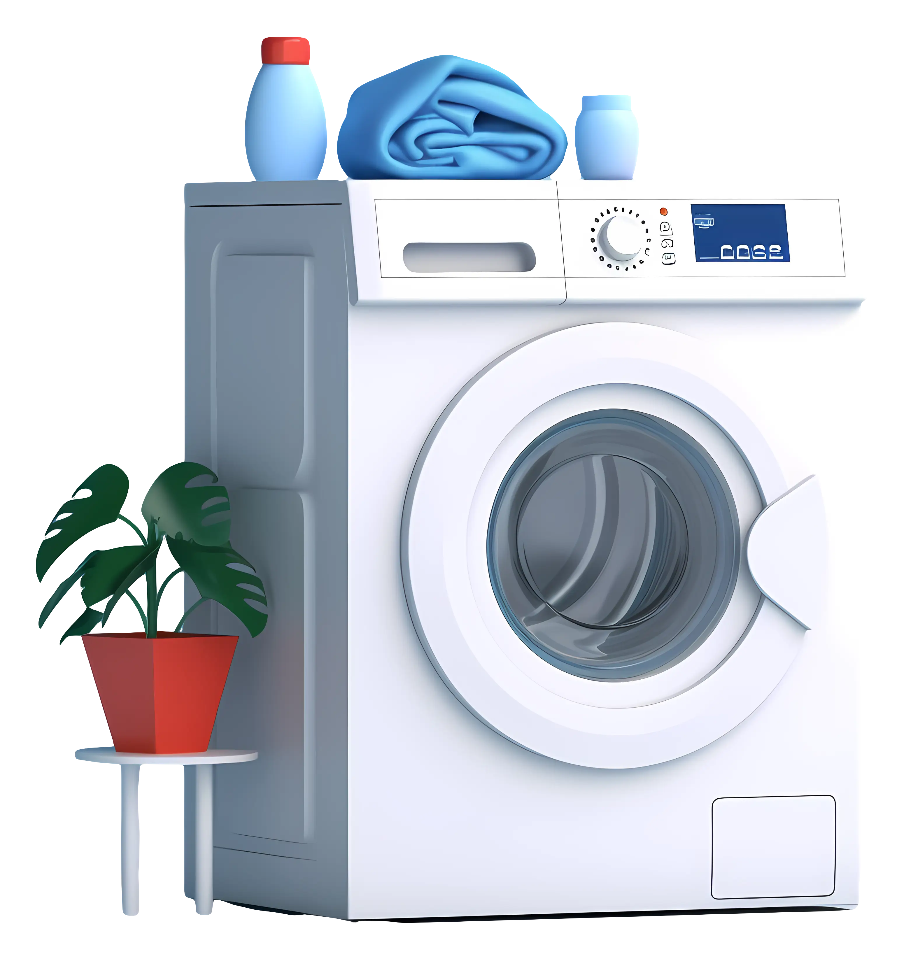 Modern Washing Machine with Laundry Items