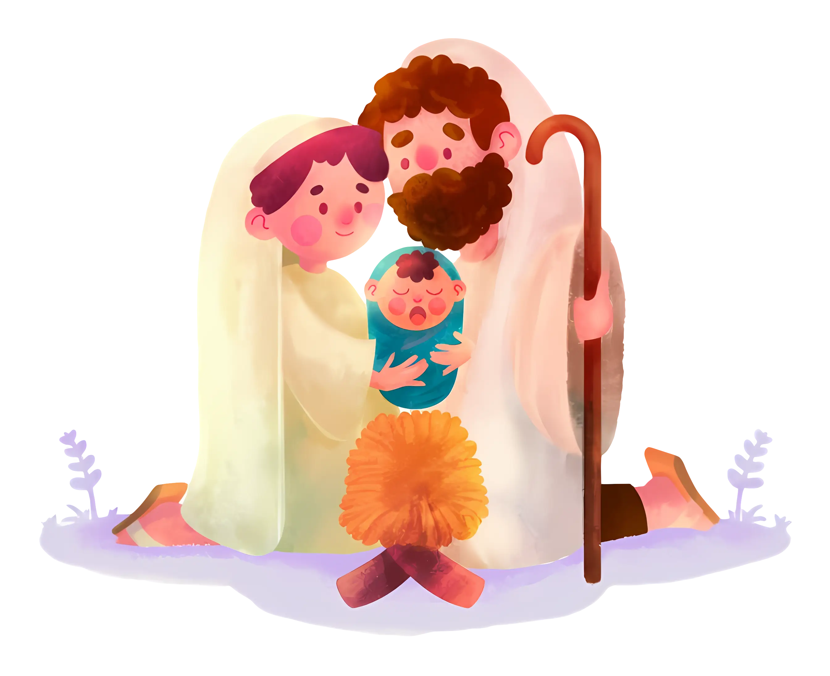 Nativity Scene with Family and Baby