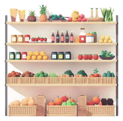 Grocery Store Shelf with Fresh Produce