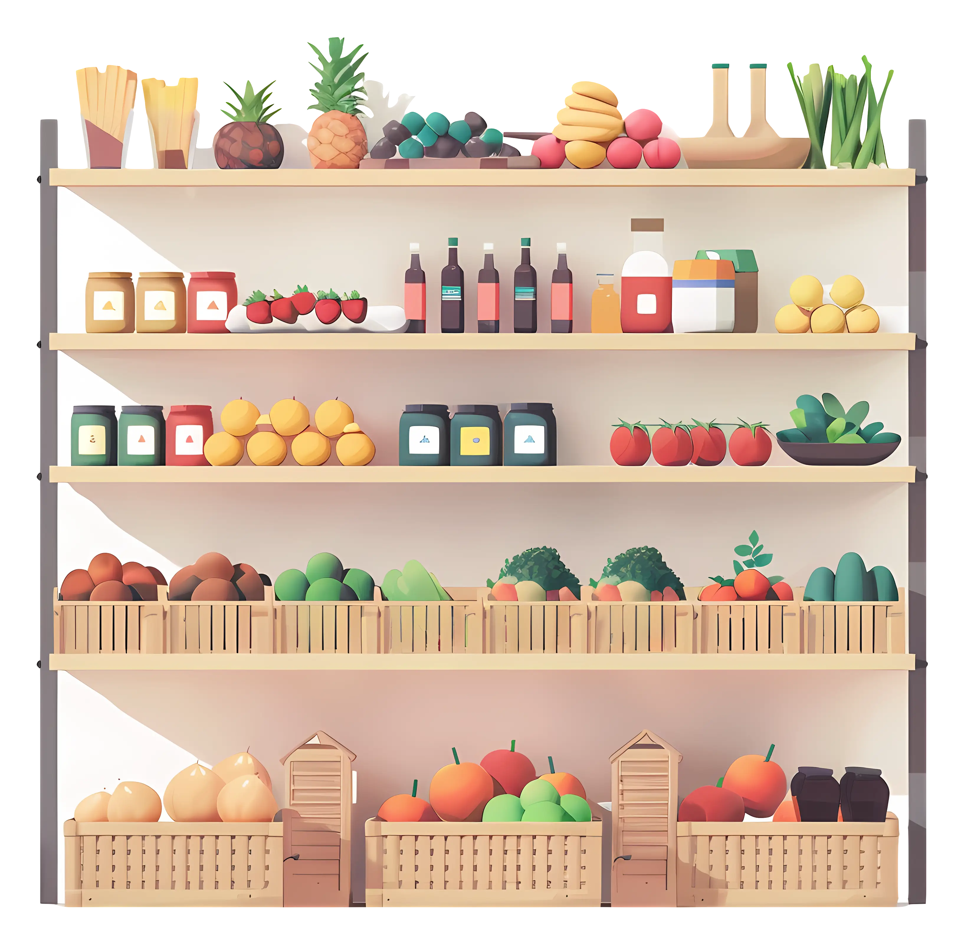 Grocery Store Shelf with Fresh Produce