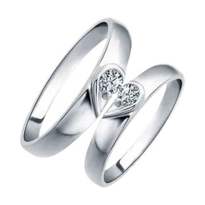 Silver Wedding Rings with Diamond Heart Design