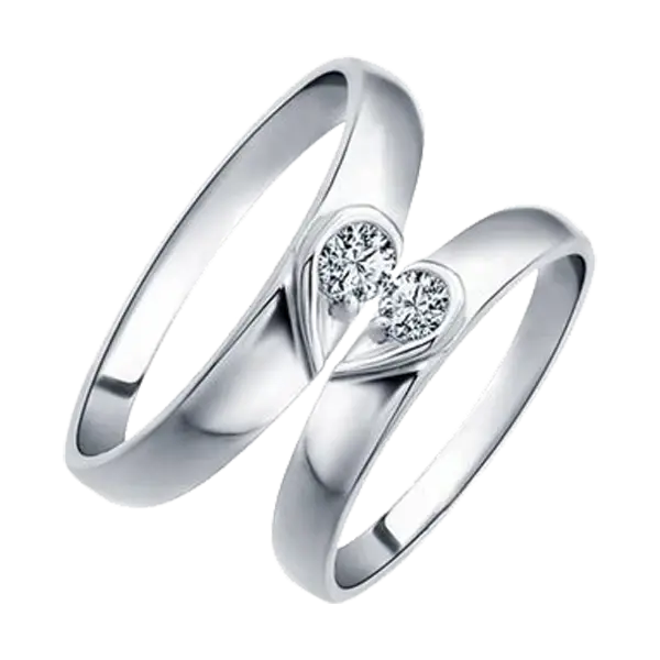 Silver Wedding Rings with Diamond Heart Design
