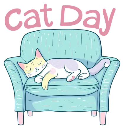 Relaxed Cat on Couch for Cat Day
