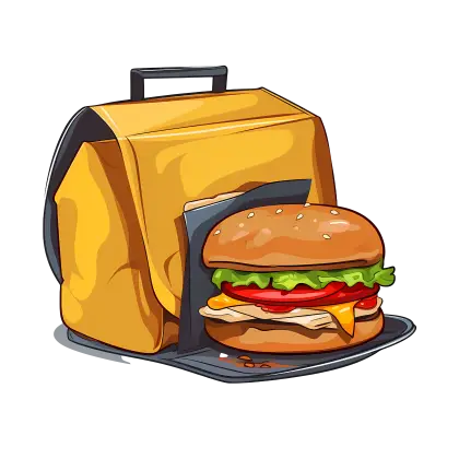 Burger with Yellow To-Go Bag Illustration