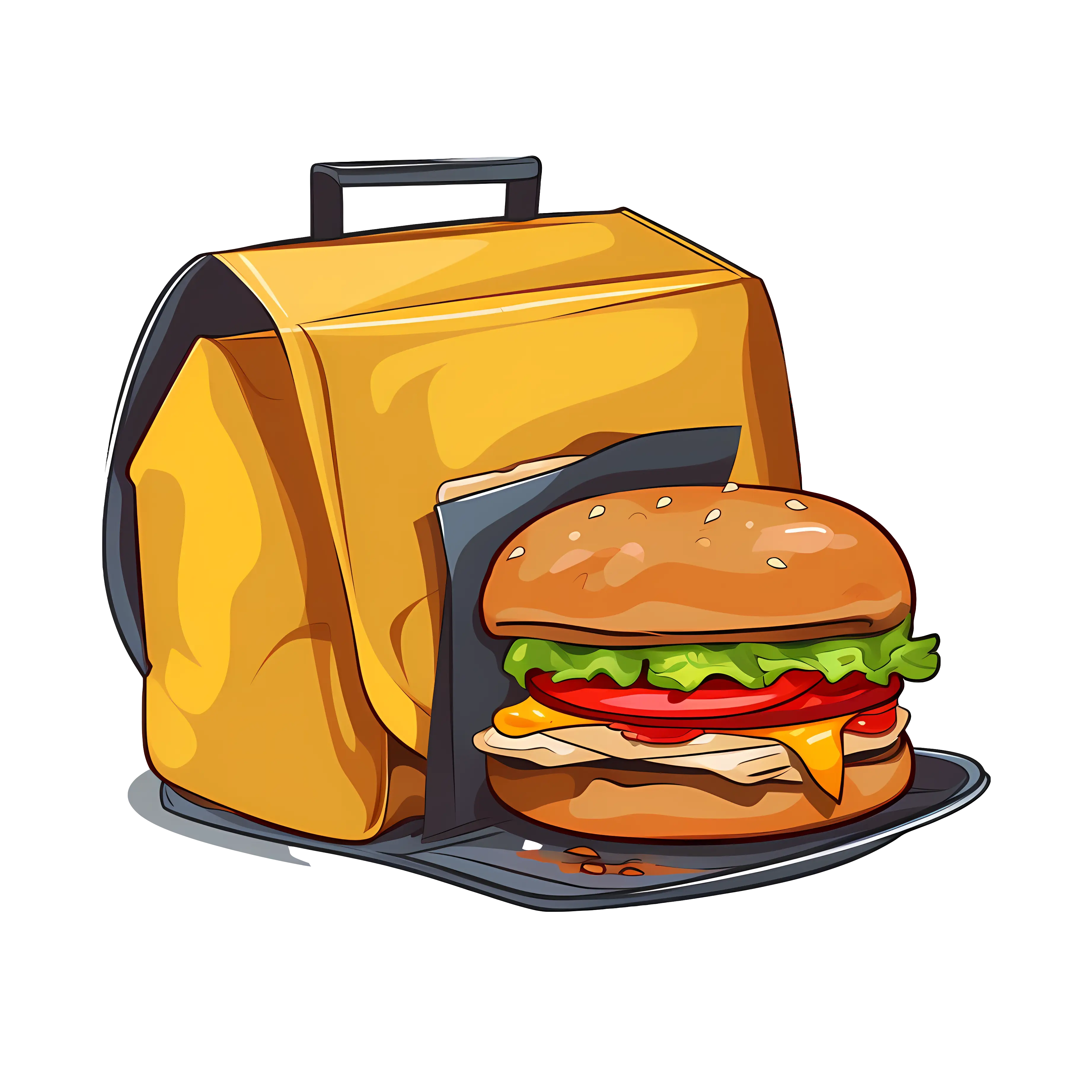 Burger with Yellow To-Go Bag Illustration