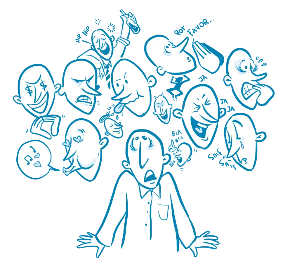 Various Doodle Faces Expressing Emotions