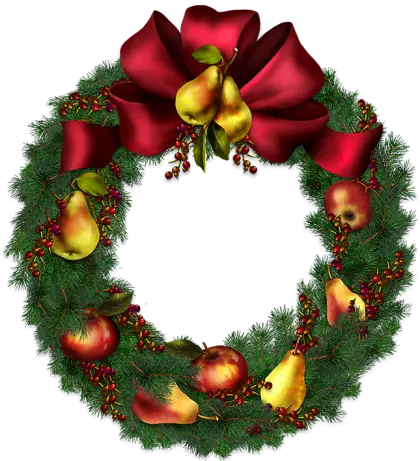 Christmas Wreath with Red Bow and Fruits