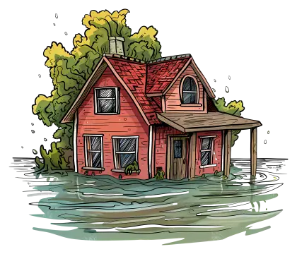 Flooded Red House Illustration