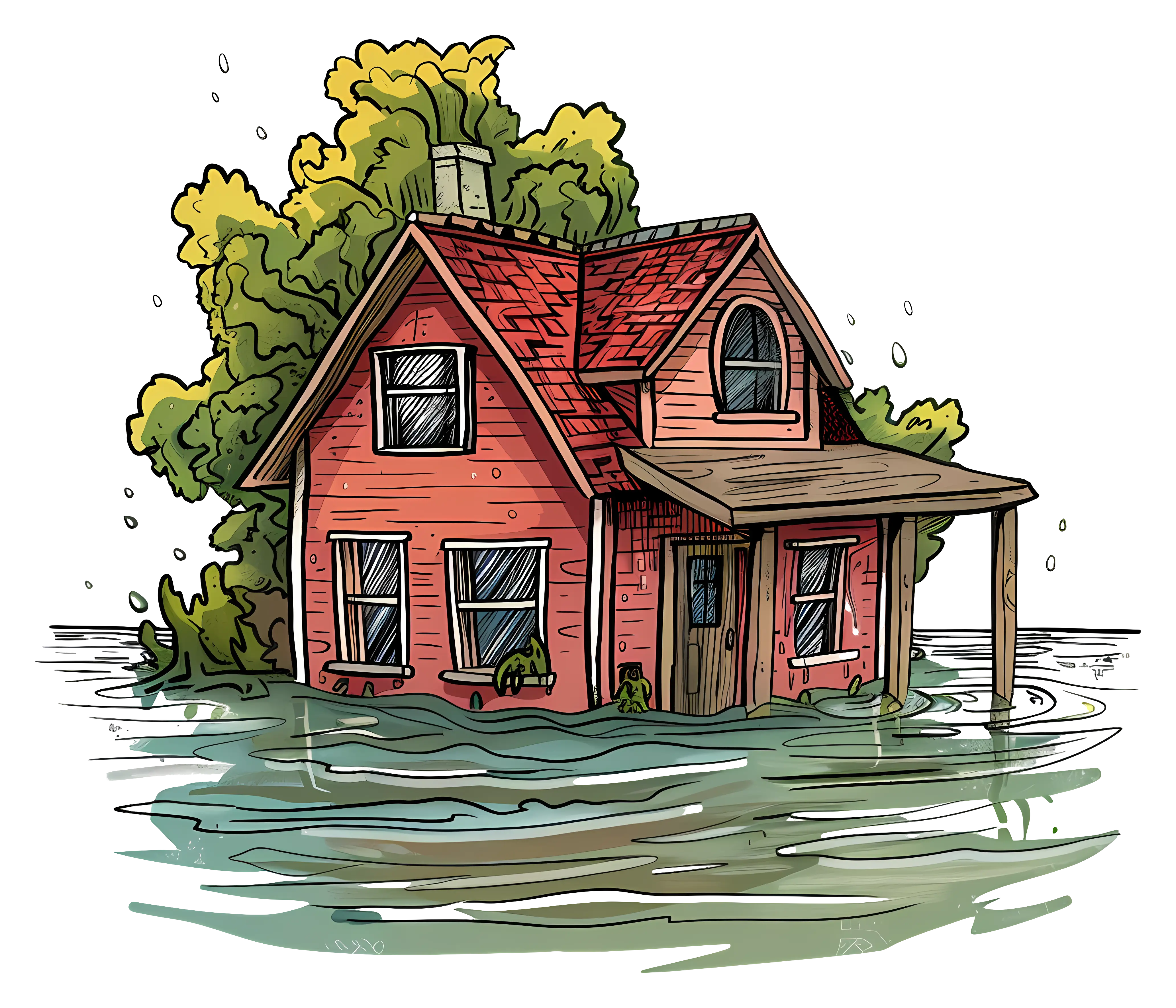 Flooded Red House Illustration