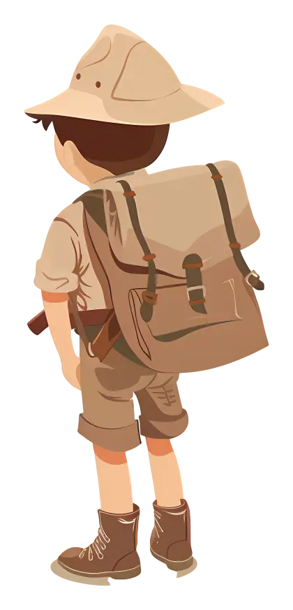 Young explorer boy with backpack ready for an adventure