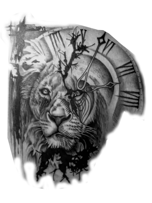 Lion and Clock Tattoo Art