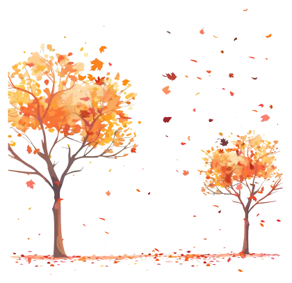 Autumn Trees Illustration with Falling Leaves