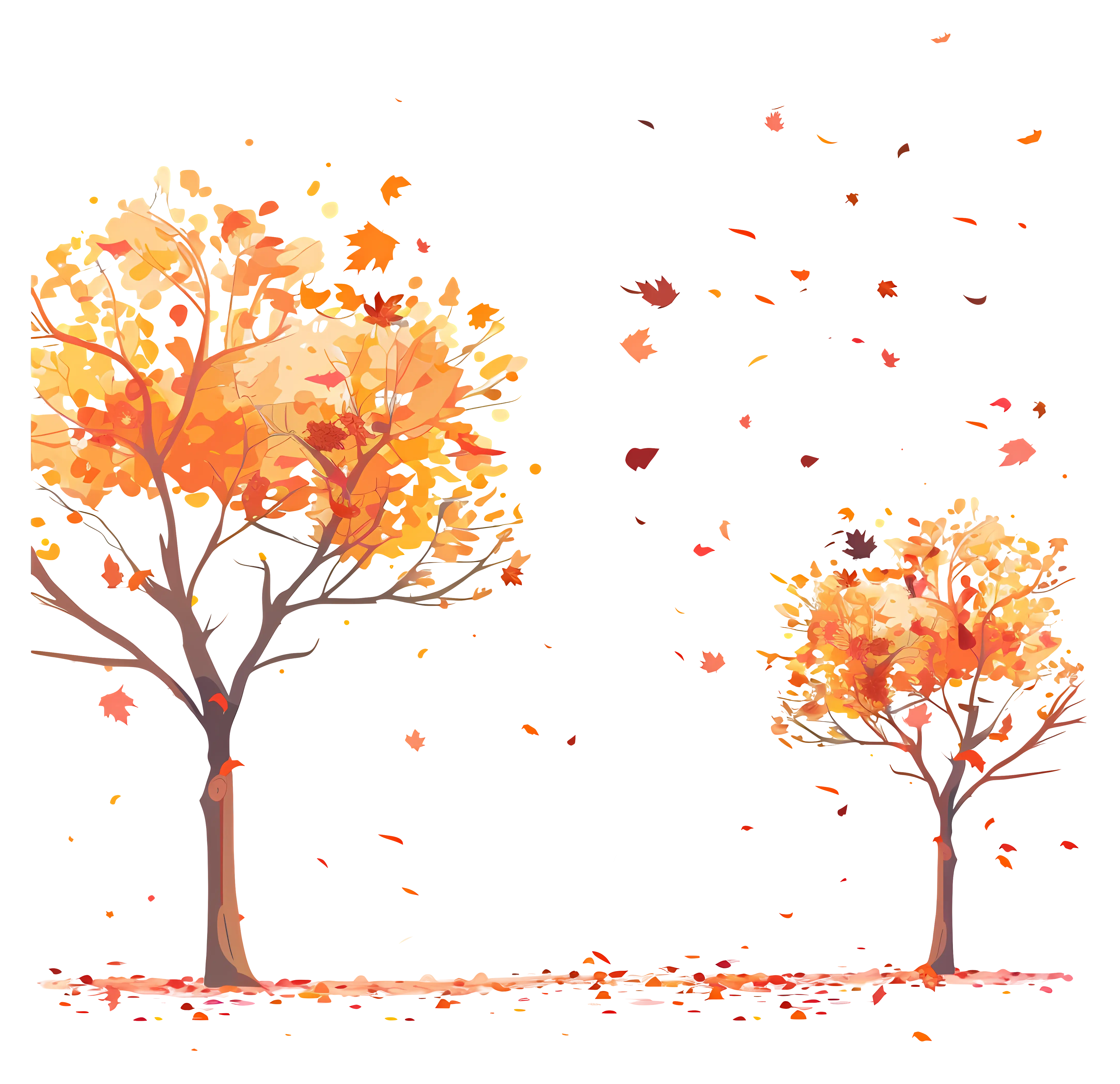 Autumn Trees Illustration with Falling Leaves