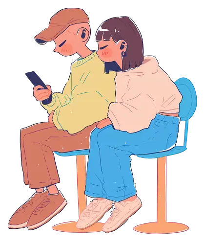 Couple Sitting Together Illustration