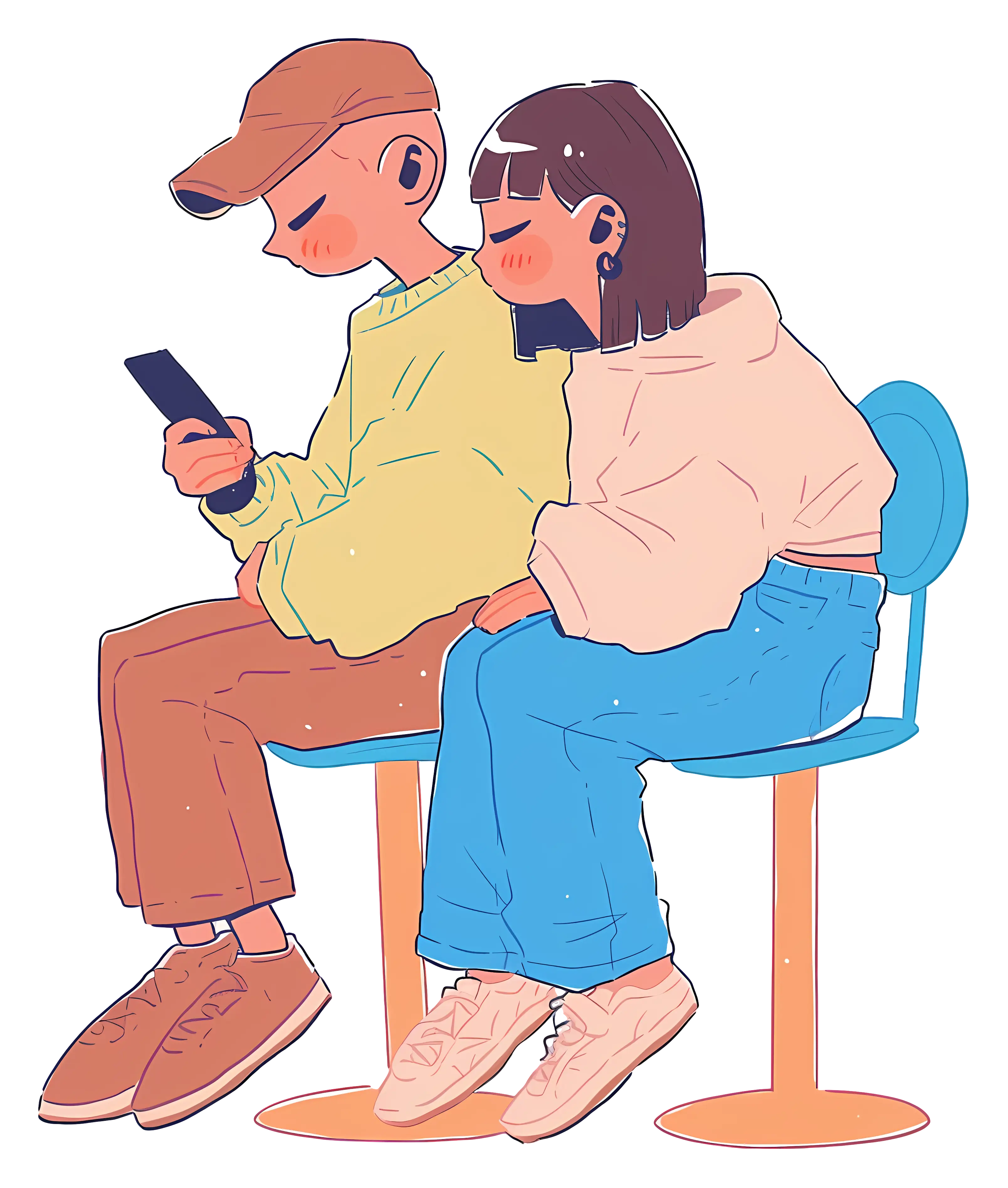 Couple Sitting Together Illustration