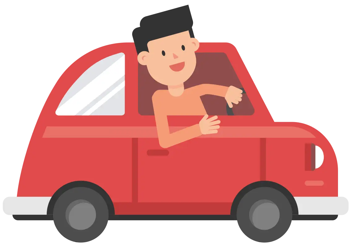 Happy Man Driving a Red Car Illustration