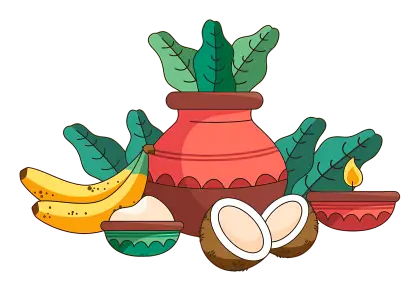 Traditional Pot with Fruits and Leaves