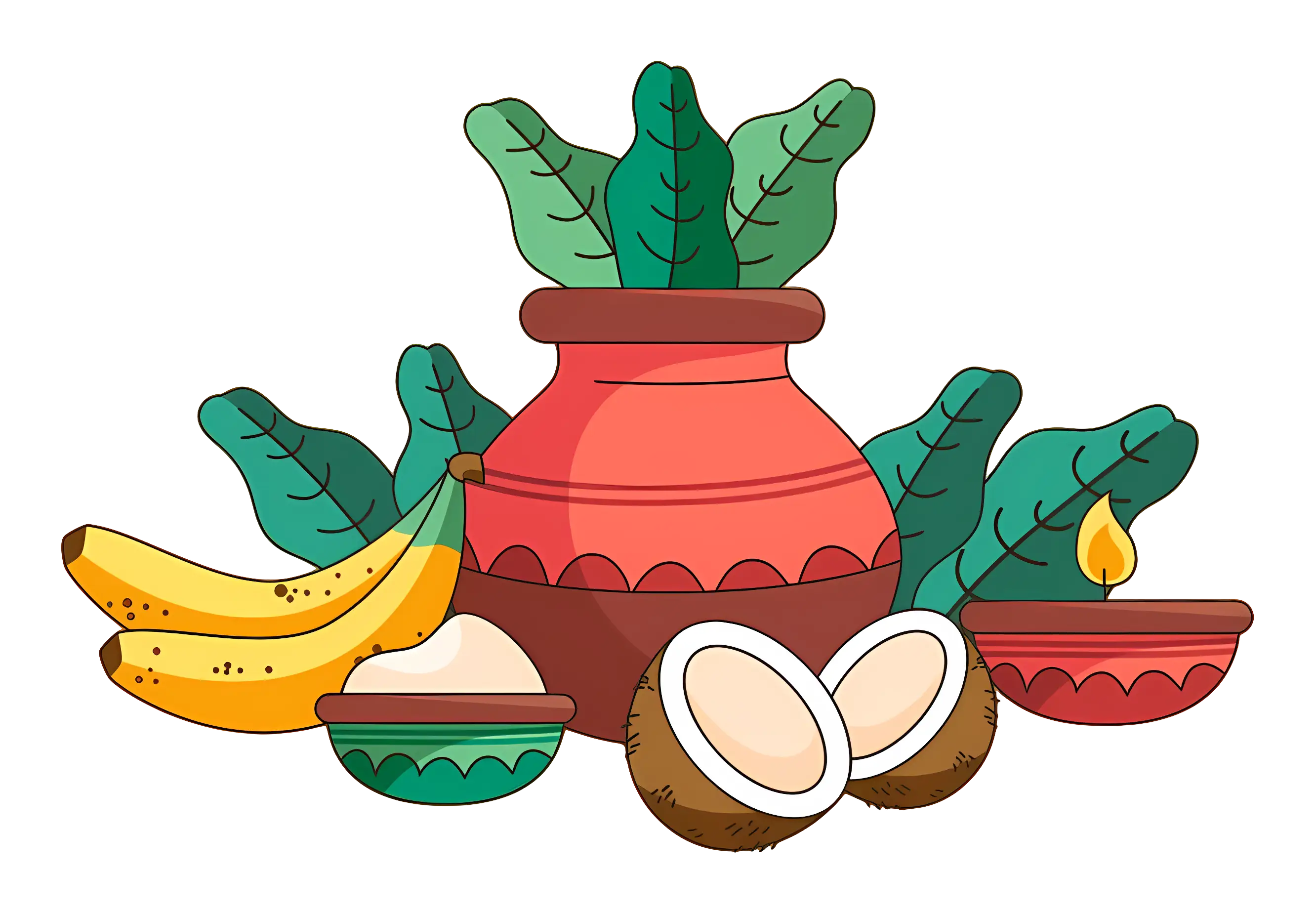 Traditional Pot with Fruits and Leaves