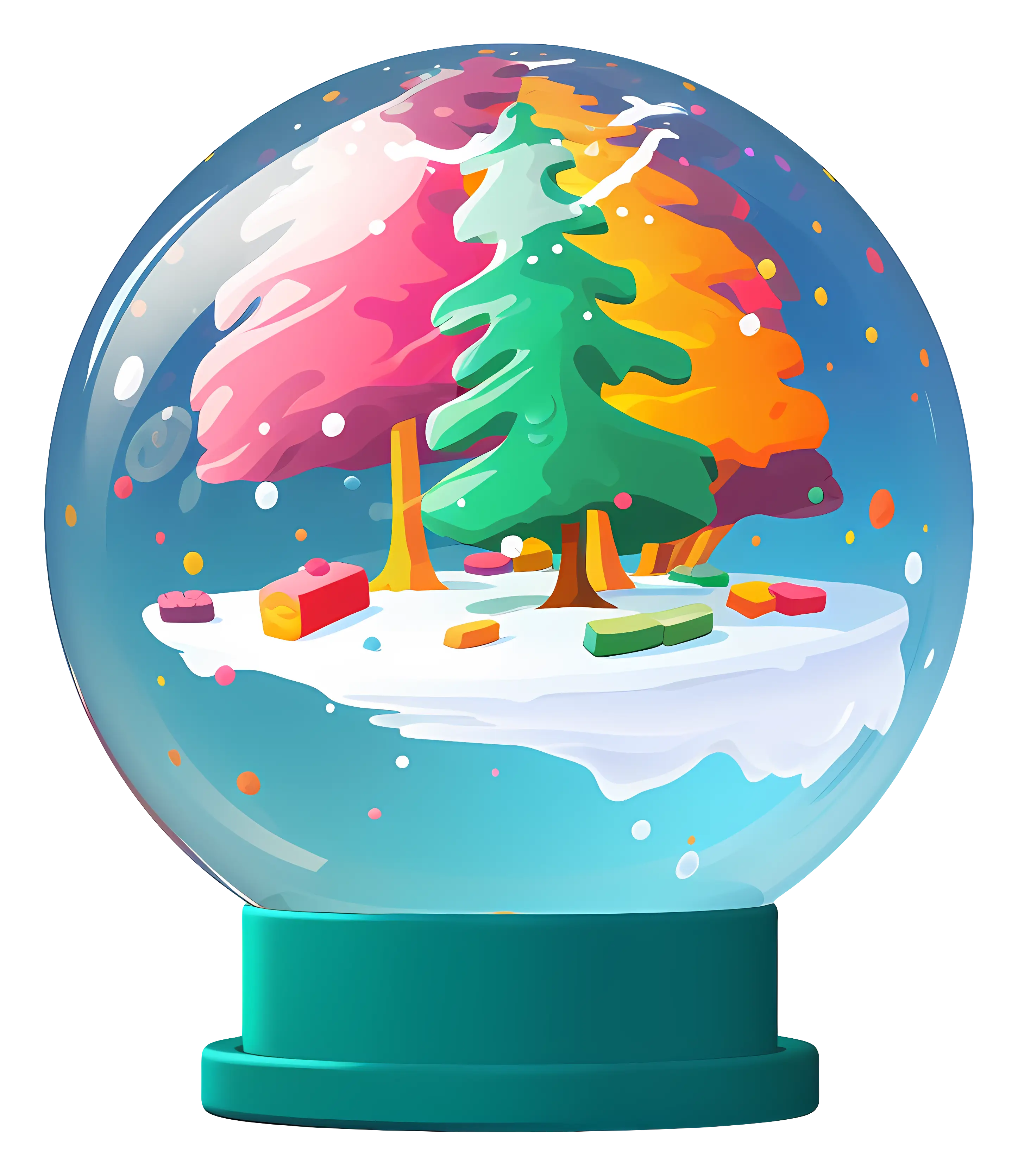 Colorful Snow Globe with Trees