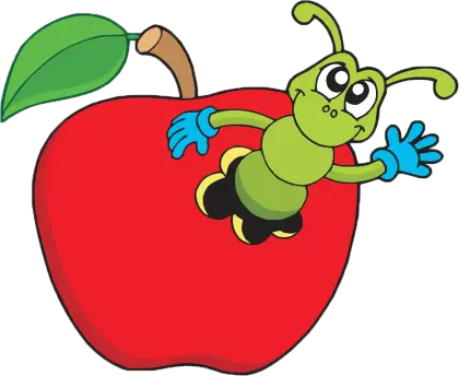 Cute Worm in Red Apple Cartoon