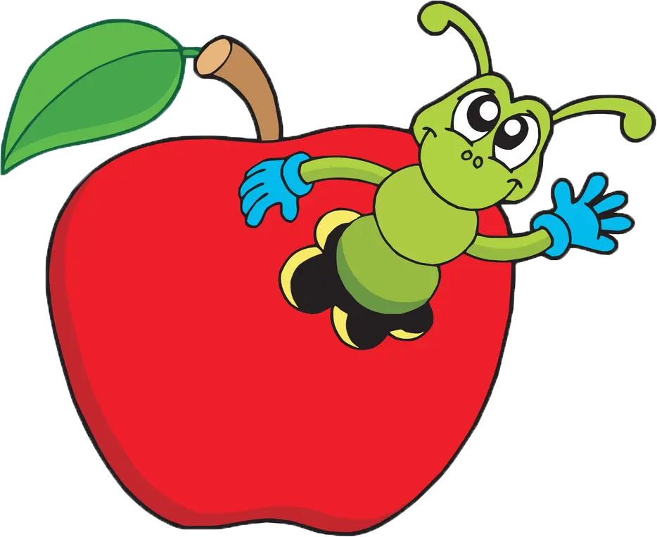 Cute Worm in Red Apple Cartoon