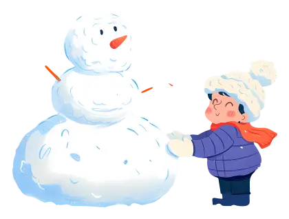 Child Building a Snowman in Winter