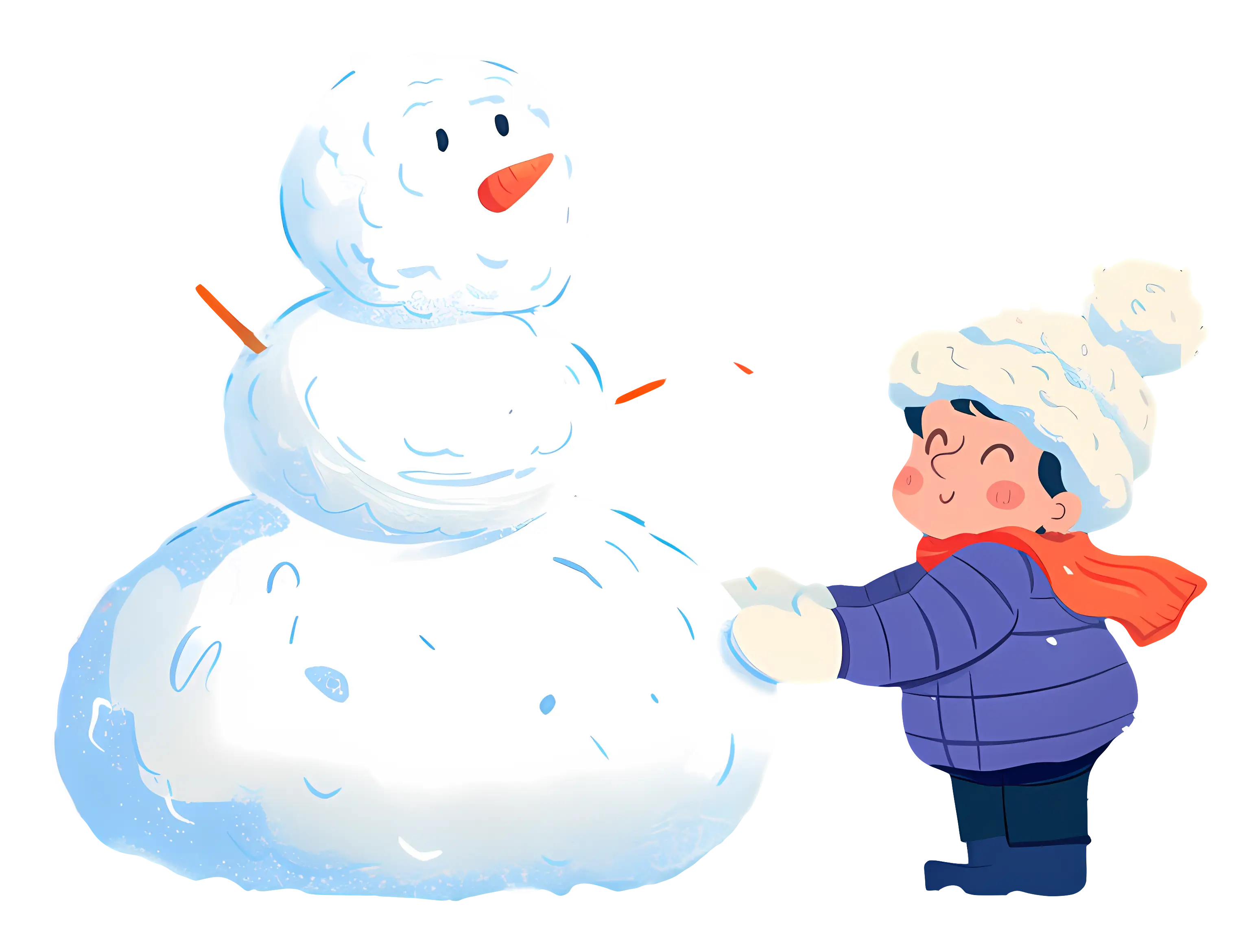 Child Building a Snowman in Winter