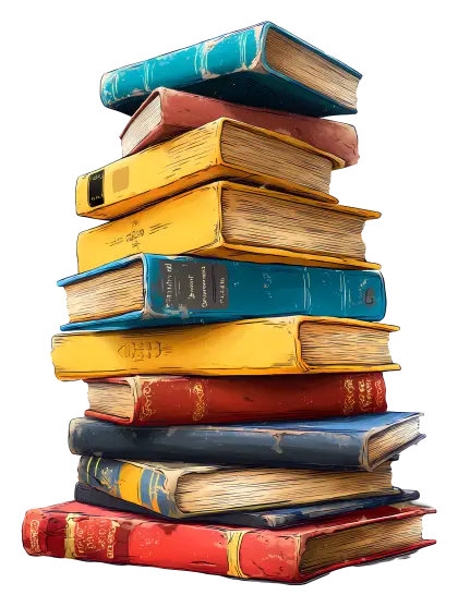 Tall Stack of Colorful Books