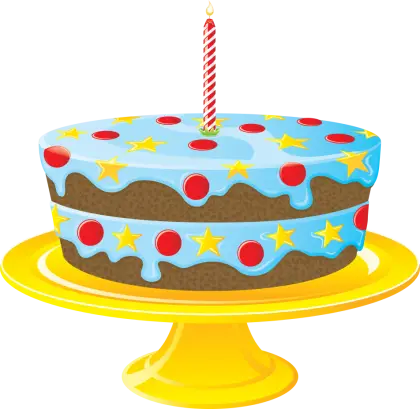 Blue Birthday Cake with Candle Illustration