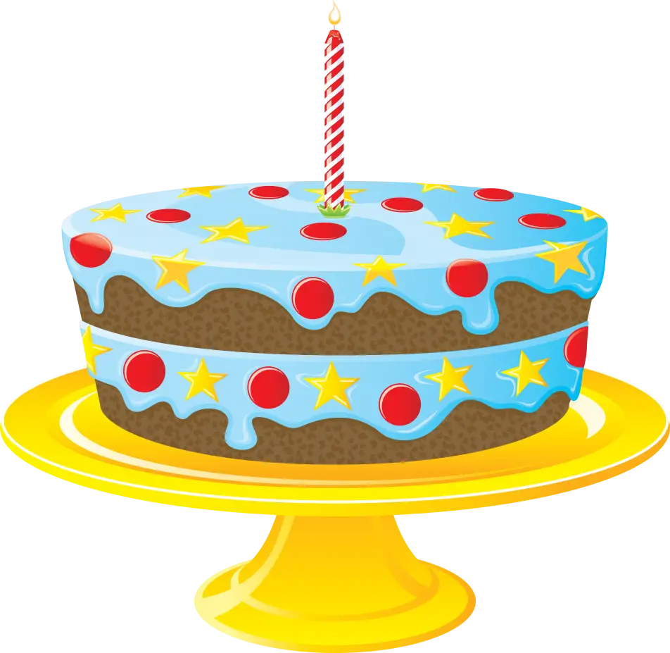Blue Birthday Cake with Candle Illustration