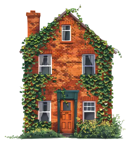 Brick House with Ivy-Covered Exterior