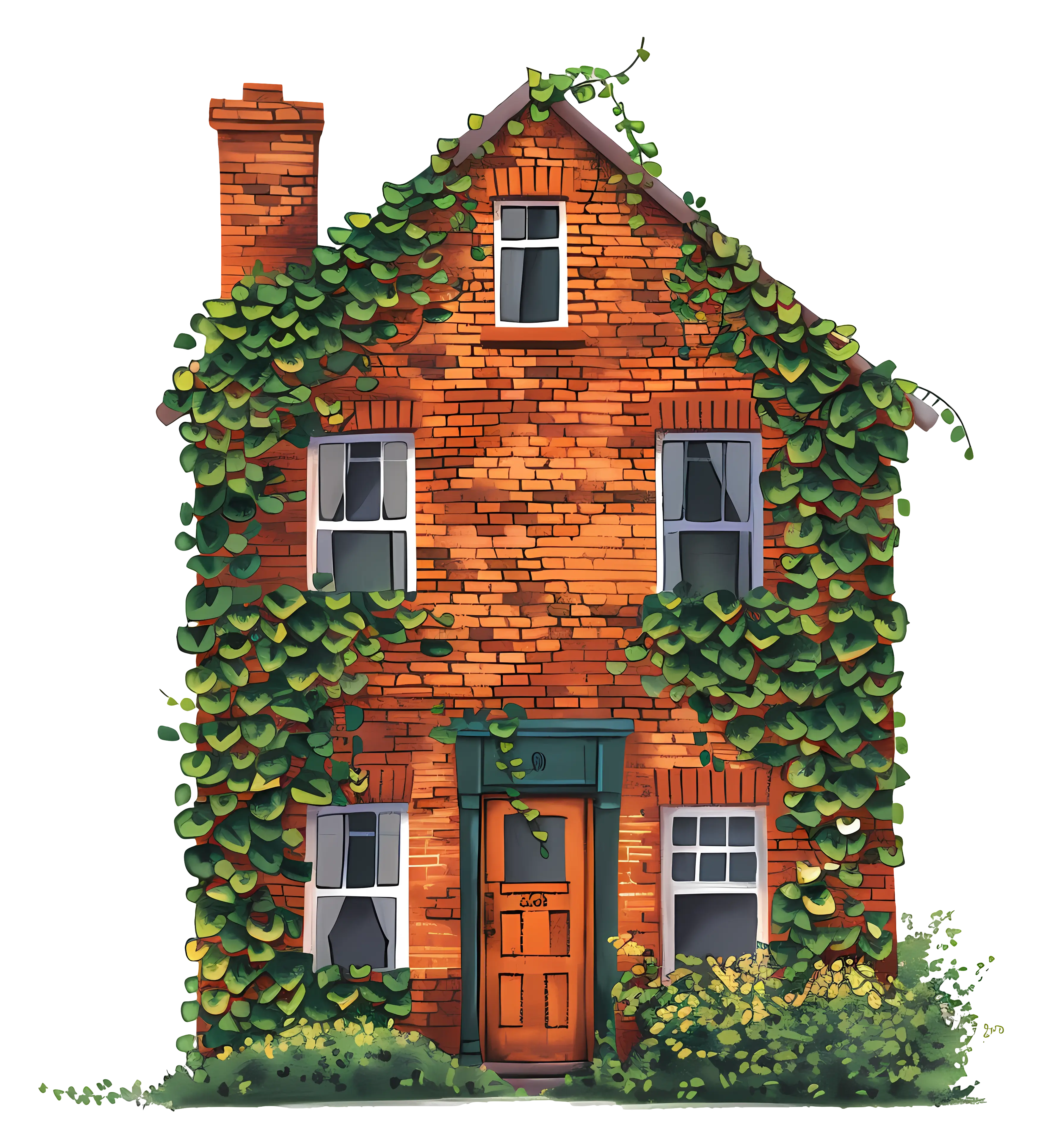 Brick House with Ivy-Covered Exterior