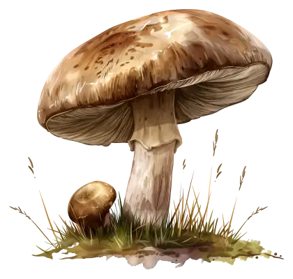Realistic Illustration of a Mushroom with Grass