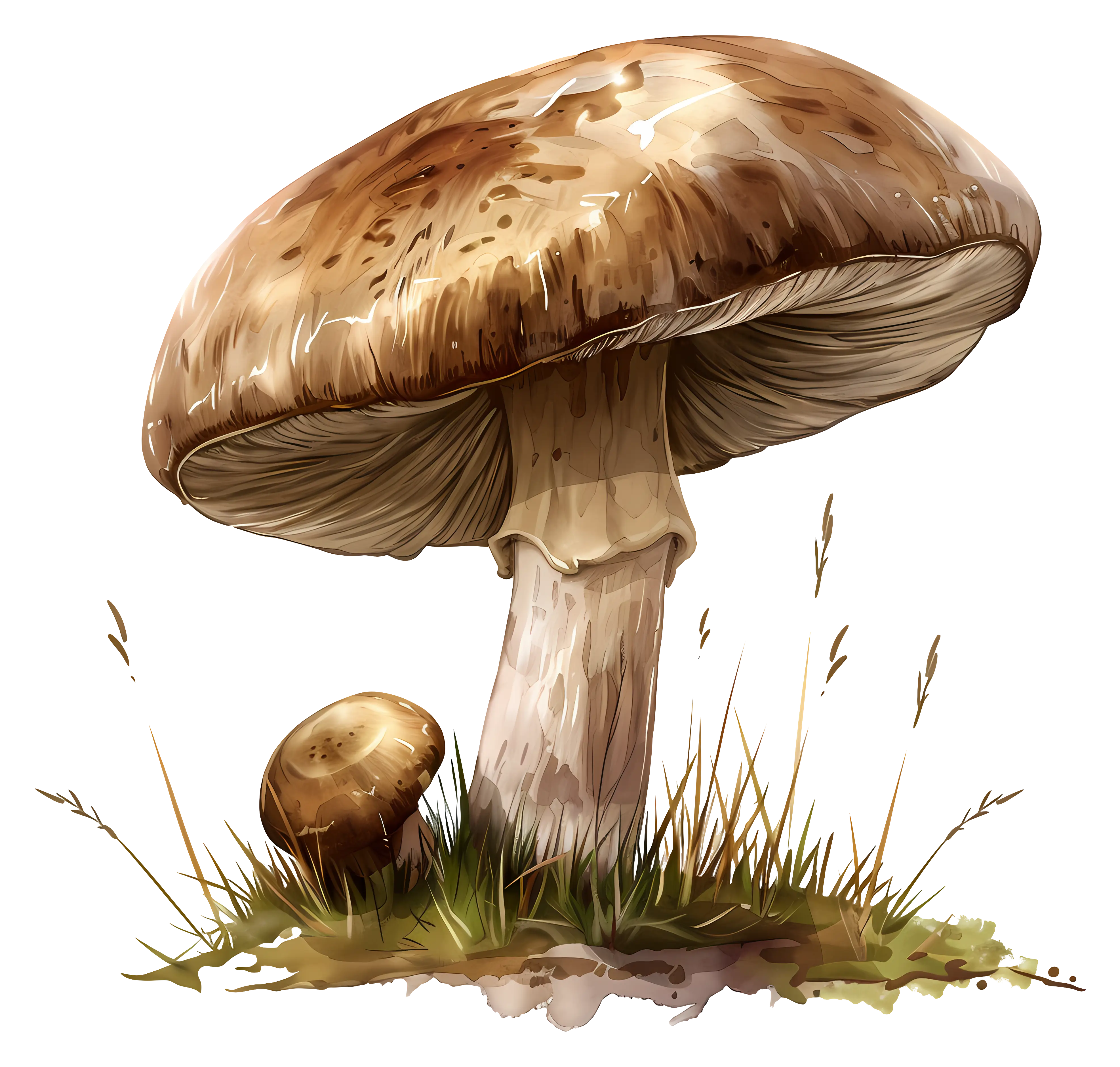Realistic Illustration of a Mushroom with Grass