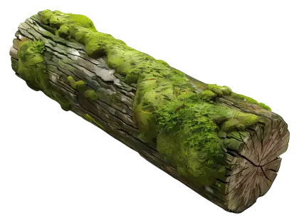 Moss-covered natural wooden log