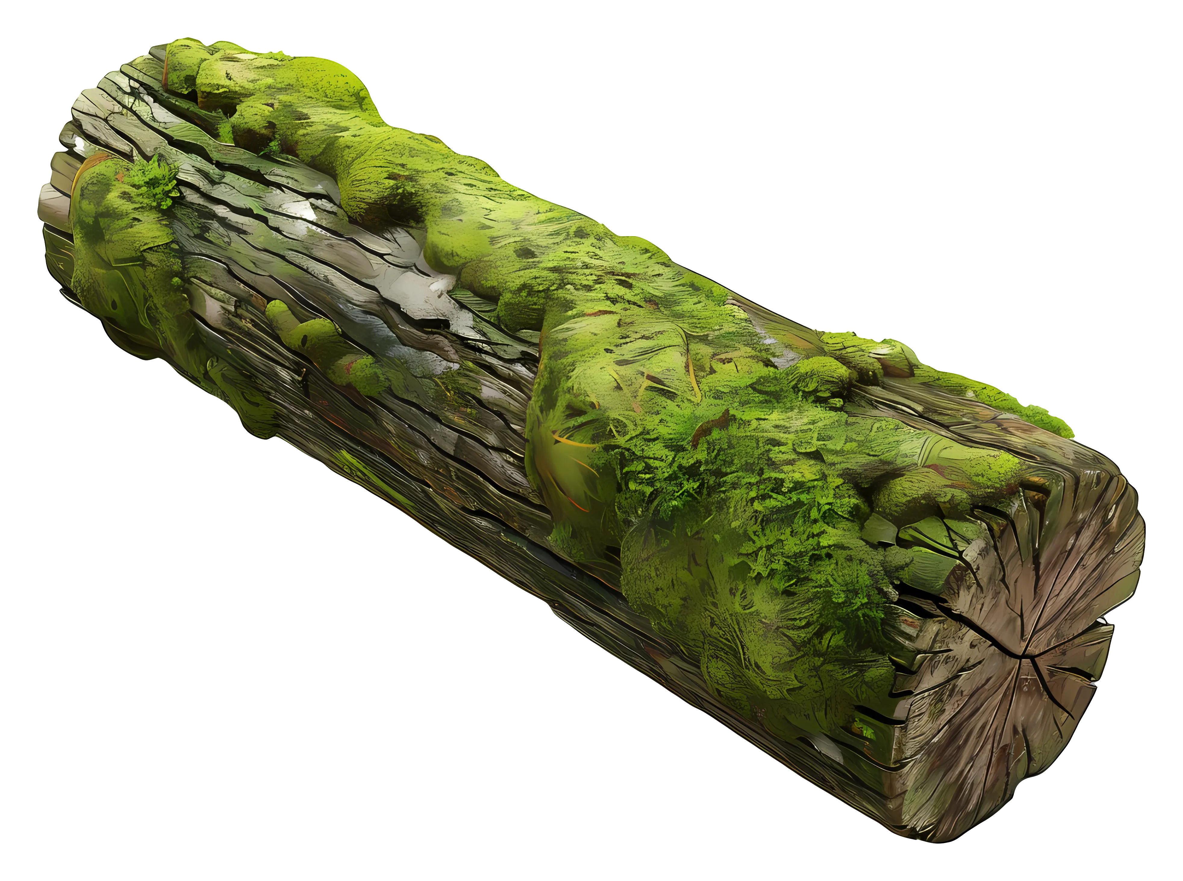 Moss-covered natural wooden log