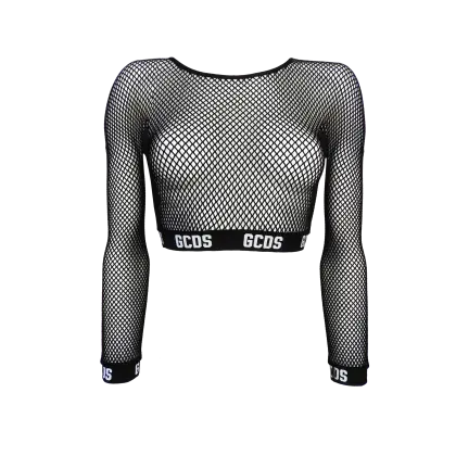 Trendy Black Fishnet Crop Top