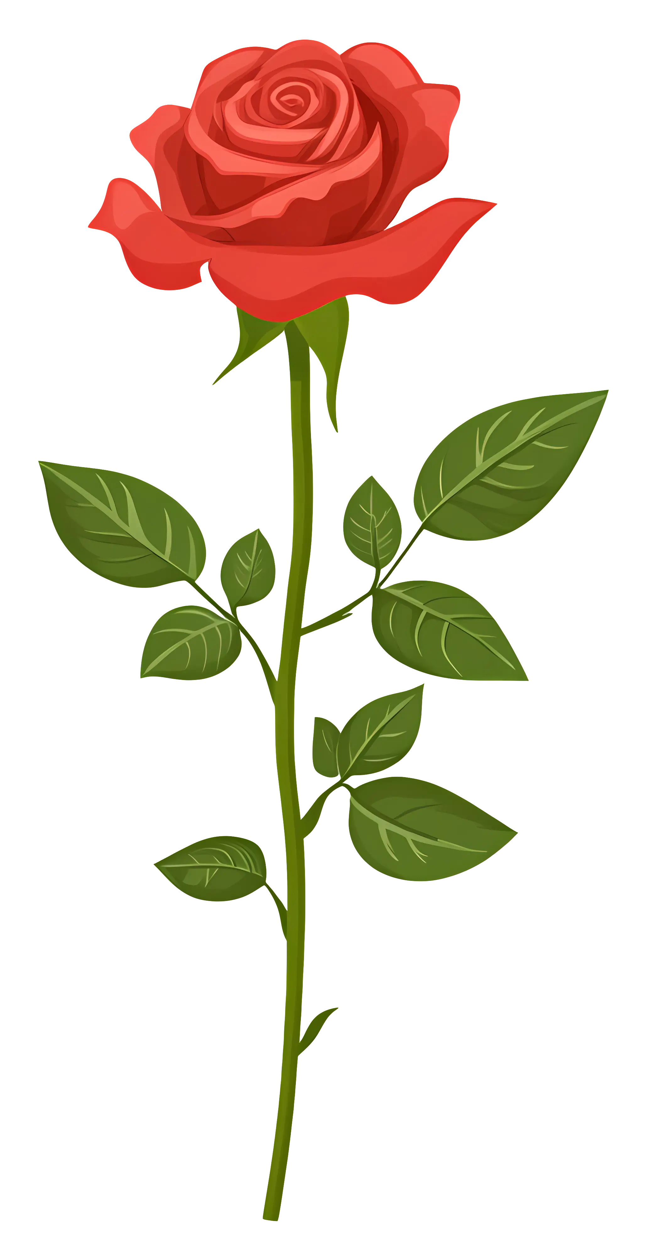 Red Rose Illustration with Green Leaves