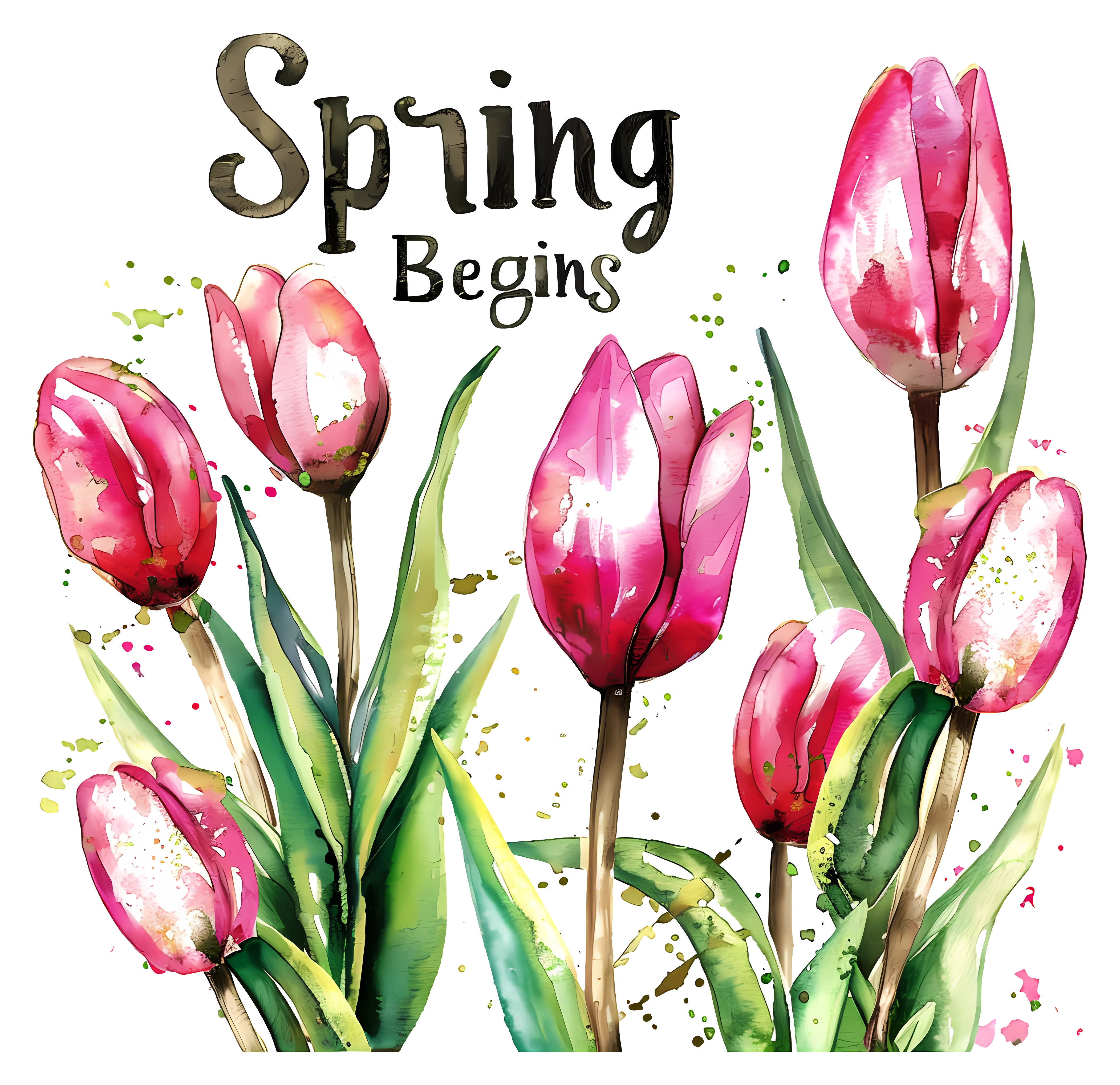Watercolor Pink Tulips for Spring Season