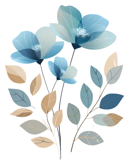 Blue Flowers with Beige Leaves Design