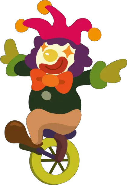 Cartoon Jester Clown Riding a Unicycle