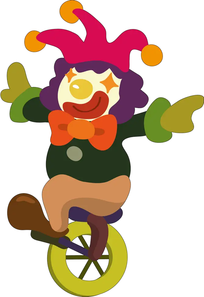 Cartoon Jester Clown Riding a Unicycle