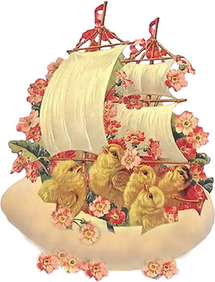 Vintage Illustration of Chicks in a Ship