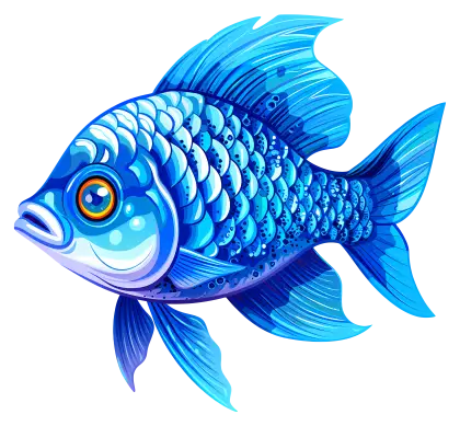 Blue Cartoon Fish with Vibrant Scales