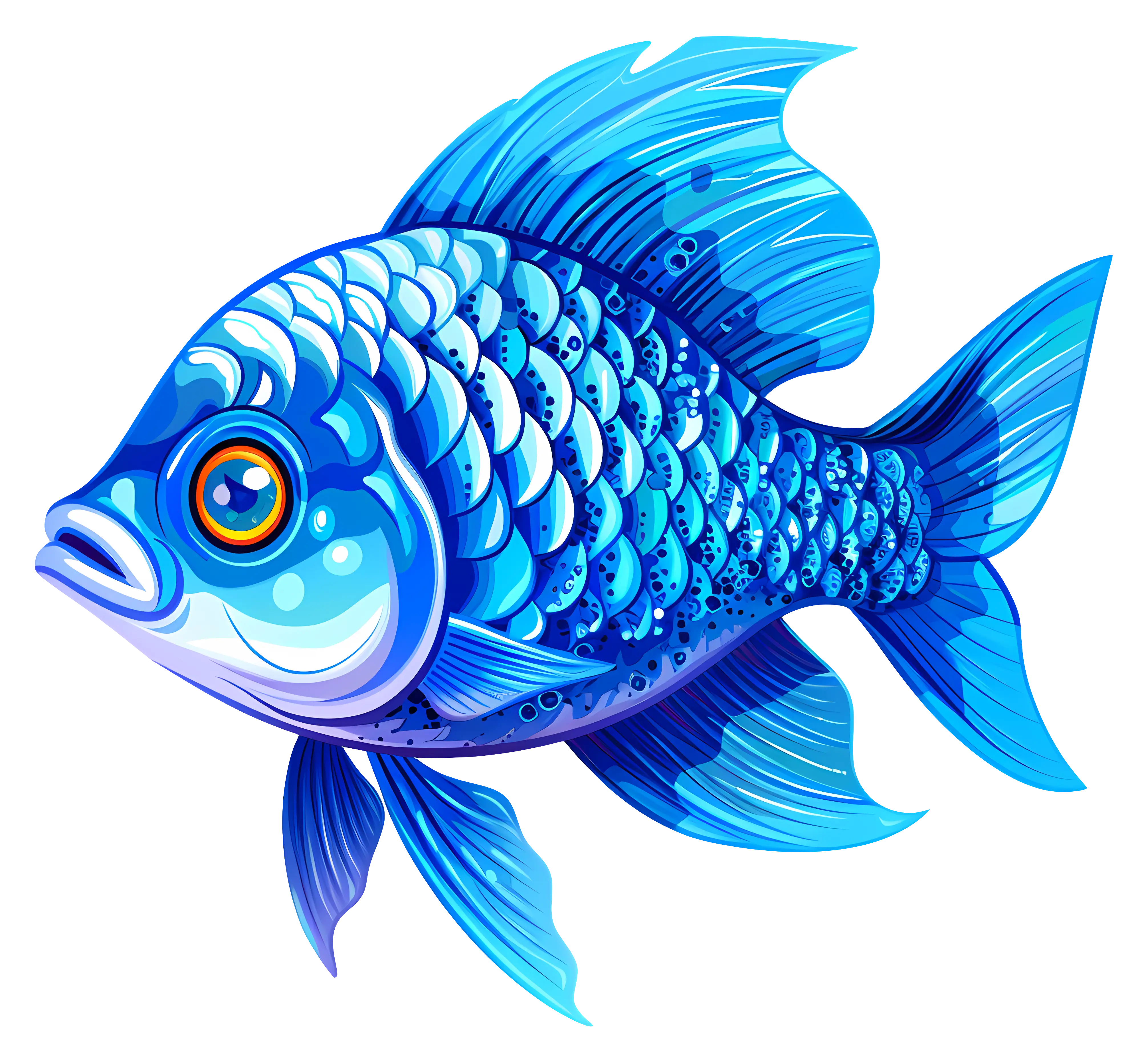 Blue Cartoon Fish with Vibrant Scales