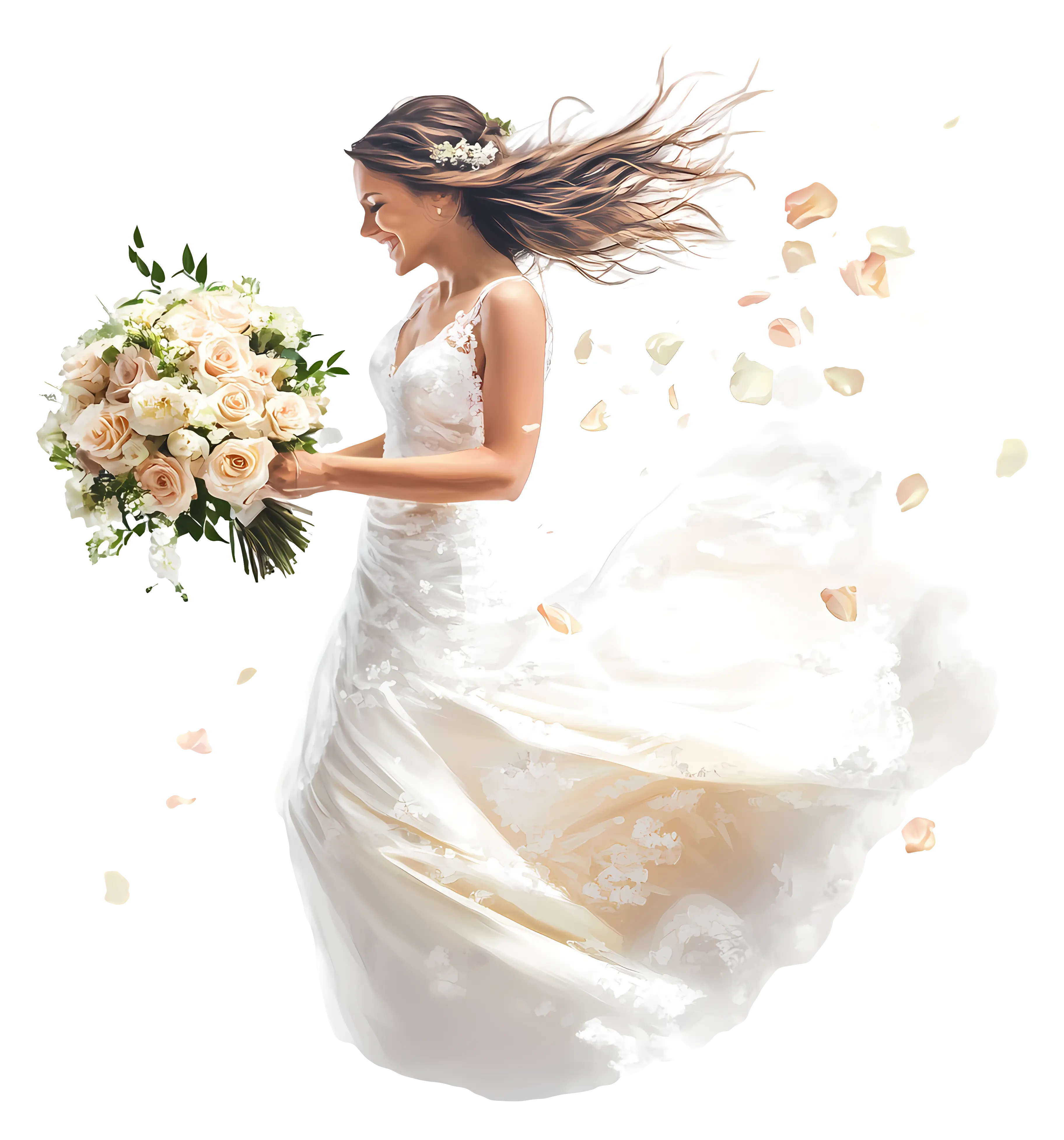 Joyful Bride with Bouquet