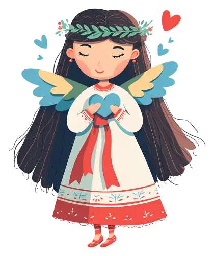 Cartoon Girl with Wings and Heart