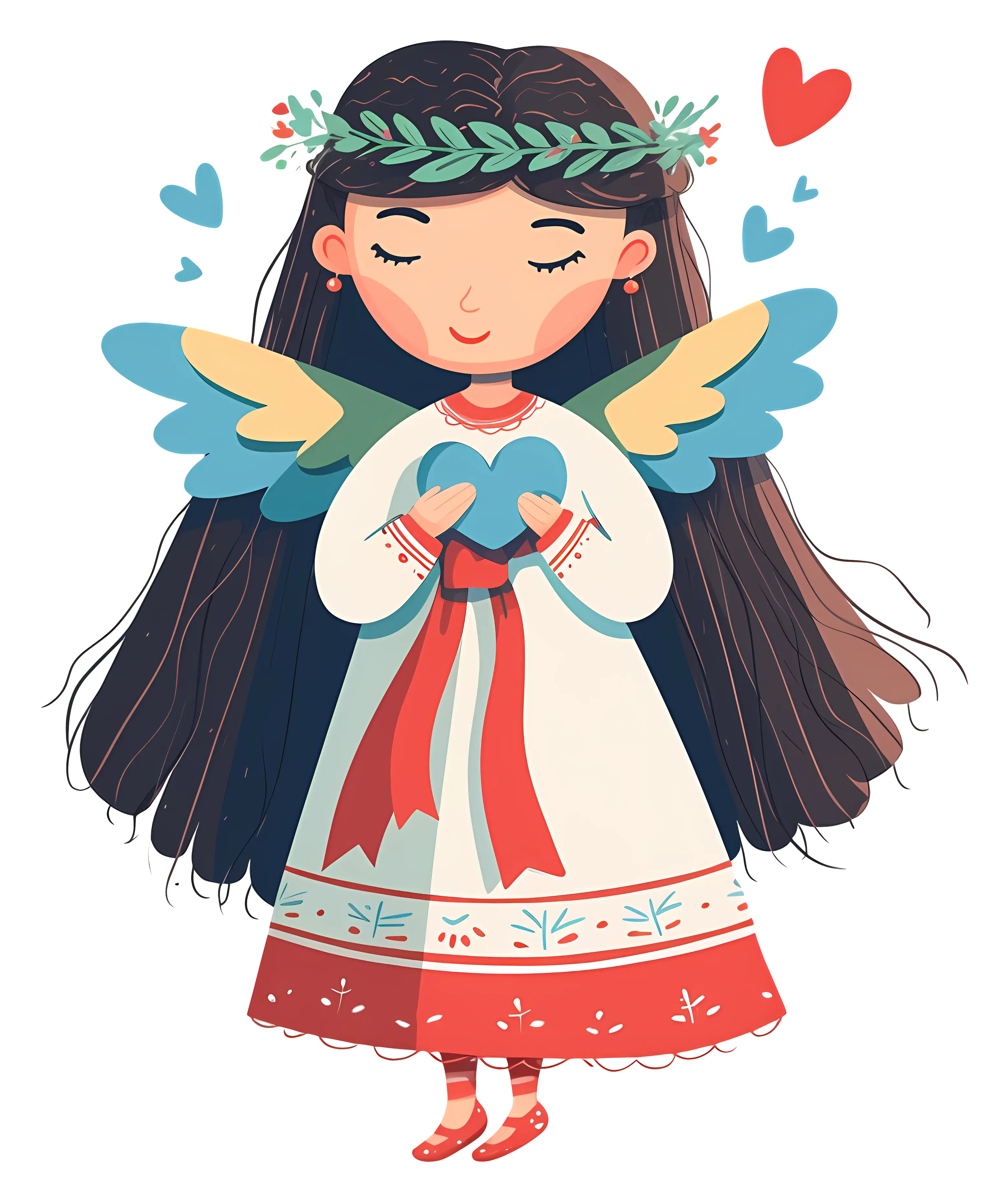 Cartoon Girl with Wings and Heart