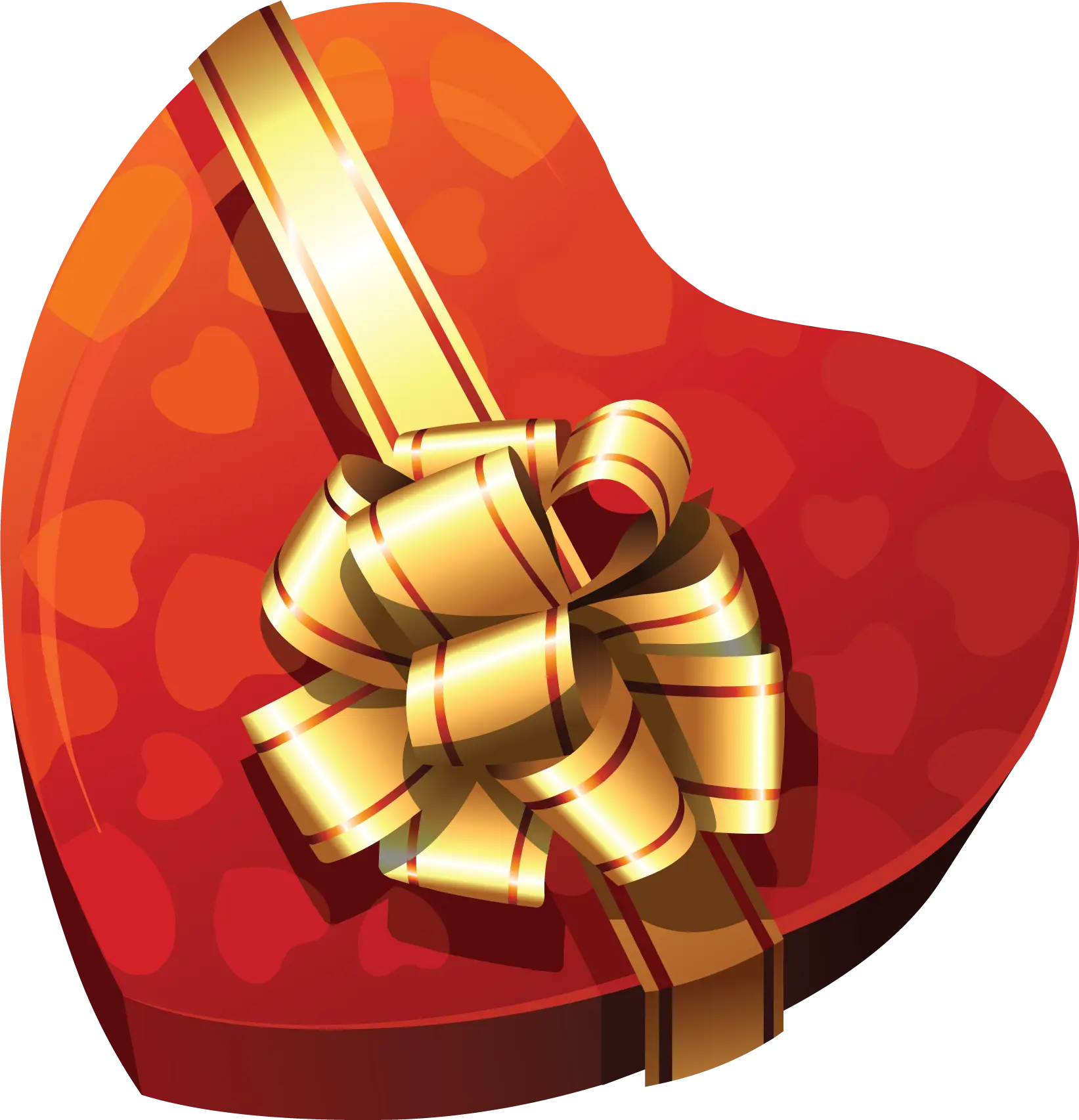 Red Heart Gift Box with Golden Ribbon