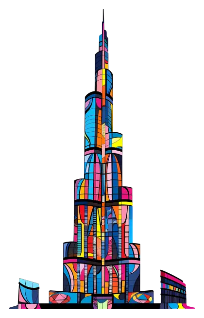 Colorful Stained Glass Style Skyscraper Representation
